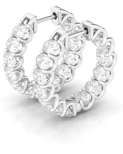 HauteCarat Oval Sideways Lab Created Diamond Inside Out 14k Gold Hoop Earrings - White