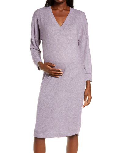 Belabumbum Anytime Maternity/nursing Long Sleeve Lounge Dress - Purple