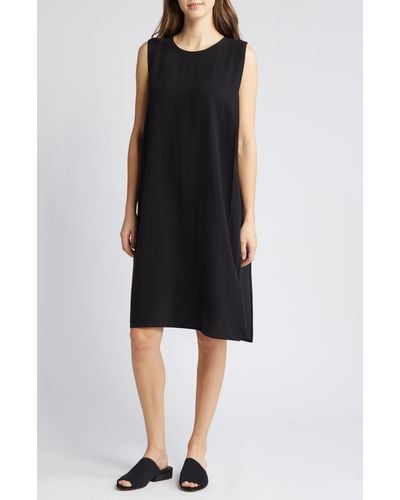 Eileen Fisher Matte Silk Shift Dress - Black