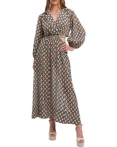 Bardot Stevie Geo Print Long Sleeve Cutout Maxi Dress - Multicolor