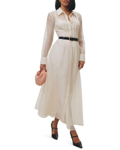Reformation Andria Belted Long Sleeve Shirtdress - Natural