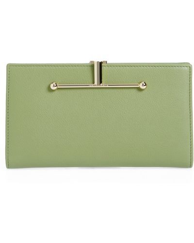 Strathberry Multrees Croc-embossed Flap Wallet On Chain In Bottle Green
