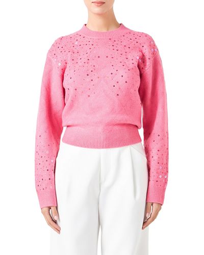 Endless Rose Sequin Crewneck Sweater - Pink
