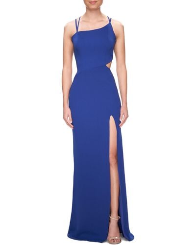 La Femme High Slit Strappy Back Gown - Blue