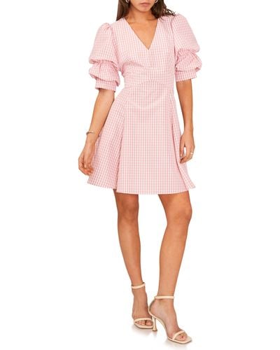 1.STATE Gingham Bubble Sleeve Dress - Pink