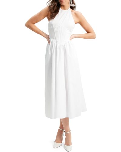 Bardot Kylen Cotton Halter Midi Dress - White