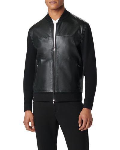 Bugatchi Leather Front Zip-up Cotton & Cashmere Cardigan - Black
