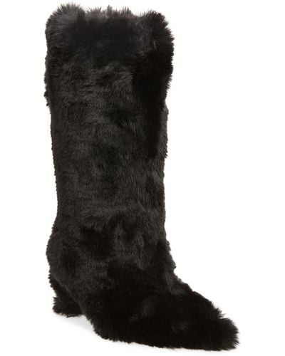 Jeffrey Campbell Fuzzie Faux Fur Pointed Toe Boot - Black