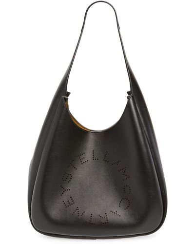 Stella McCartney Perforated Logo Faux Leather Hobo Bag - Black