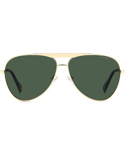 Polaroid 61mm Flat Front Polarized Aviator Sunglasses - Green