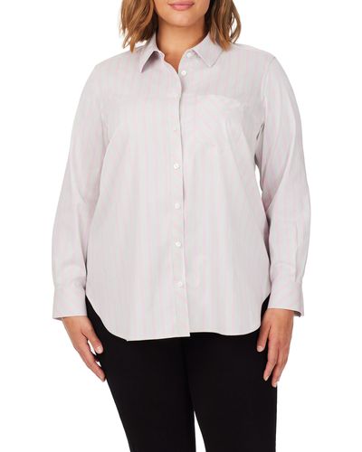 Foxcroft Stripe Boyfriend Button-up Shirt - White