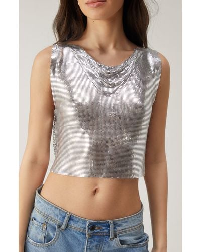 Nasty Gal Chain Mail Crop Top - Gray