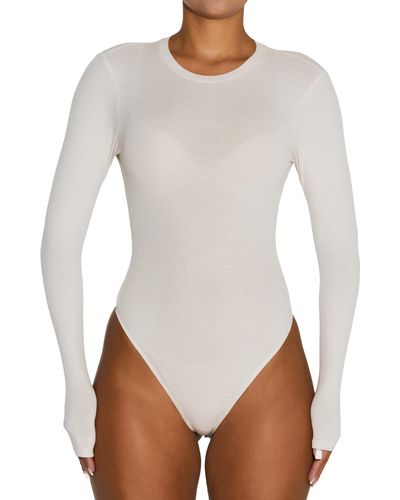 Naked Wardrobe Ribbed Compression Bodysuit in White
