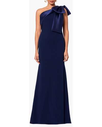 Betsy & Adam Bow One-shoulder Crepe Mermaid Gown - Blue