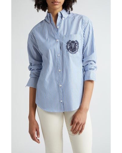 Veronica Beard Daroda Stripe Cotton Poplin Button-up Shirt - Blue