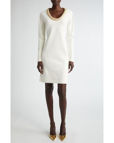 St. John Roll Neck Long Sleeve Sweater Dress - White