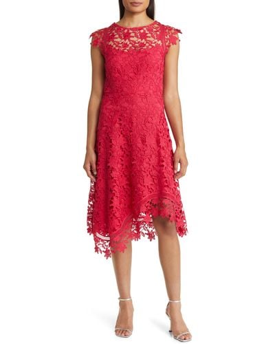Eliza J Lace Asymmetric Cocktail Dress - Red