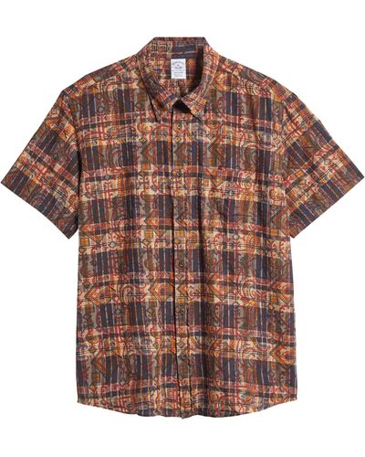 Brooks Brothers Print Madras Short Sleeve Button-down Shirt - Brown