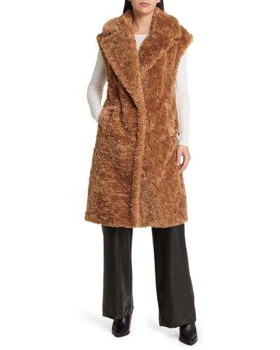 BCBGMAXAZRIA Longline Faux Fur Vest - Natural