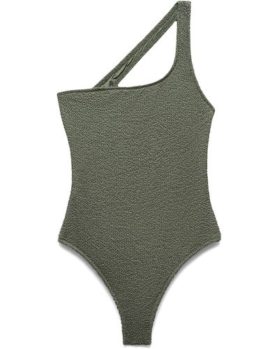 Mango Textured One-shoulder One-piece Swimsuit - Green