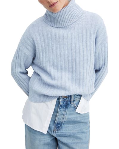 Mango Rib Turtleneck Sweater - Blue