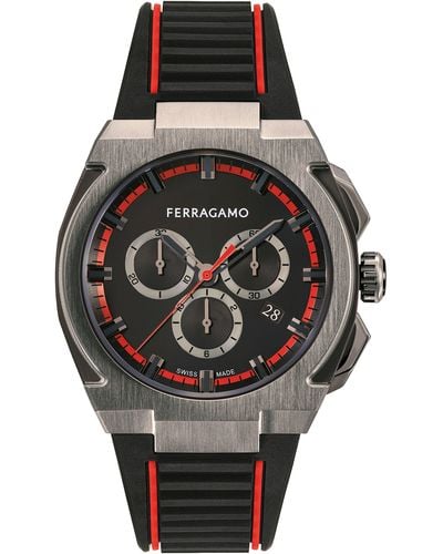 Ferragamo Supreme Chronograph Recycled Polyurethane Strap Watch - Black