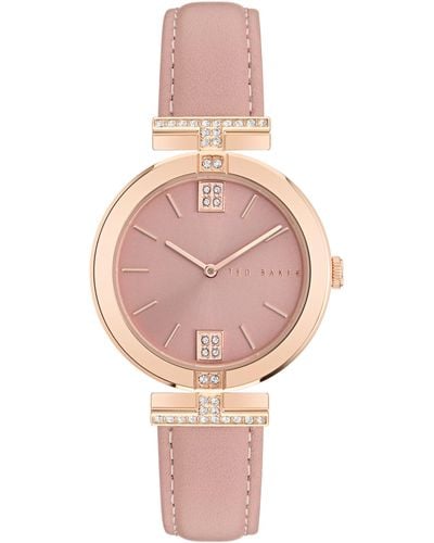 Ted Baker Iconic Faux Leather Strap Watch - Pink
