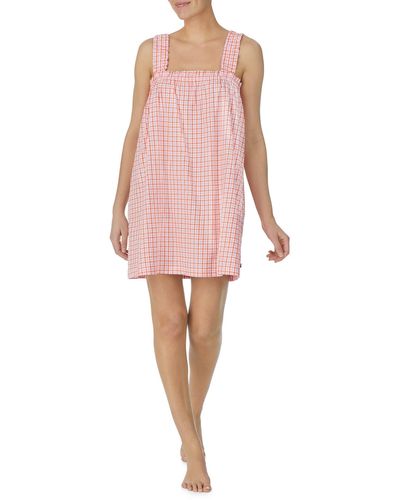 Kate Spade Plaid Organic Cotton Blend Short Nightgown - Pink