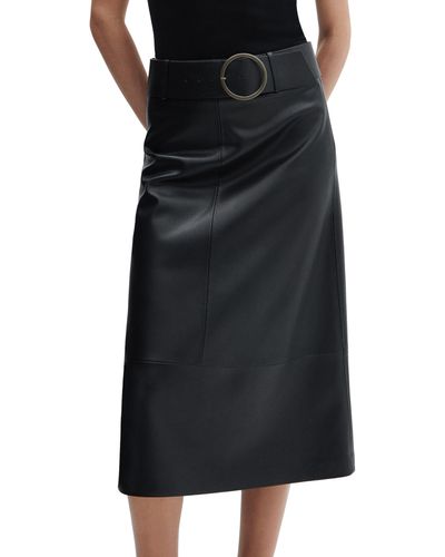 Mango Faux Leather Belted Midi Skirt - Black
