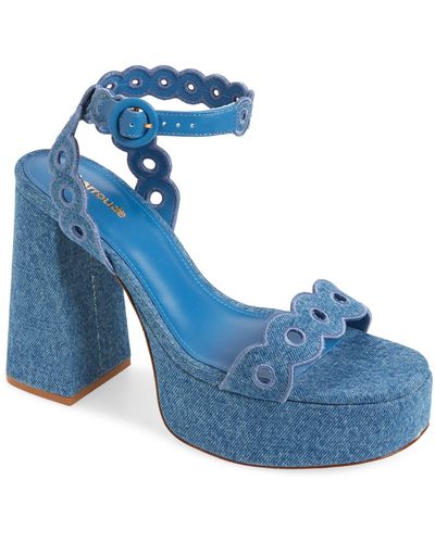 Larroude Dolly Broderie Platform Sandal - Blue