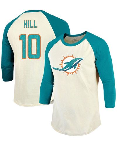 Men's Majestic Threads Tua Tagovailoa Cream/Aqua Miami Dolphins Vintage  Player Name & Number 3/4-Sleeve Fitted T-Shirt