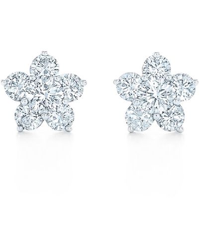 Kwiat Floral Cluster Diamond Stud Earrings - Blue