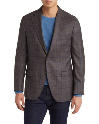 Peter Millar Tailored Fit Windowpane Wool Sport Coat - Gray
