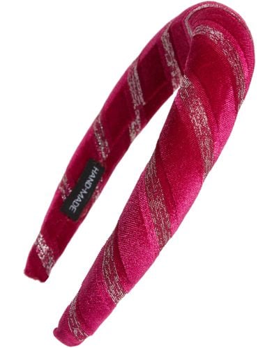 Tasha Metallic Stripe Padded Velvet Headband - Red