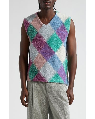 ERL Gender Inclusive Metallic Argyle Sweater Vest - Multicolor