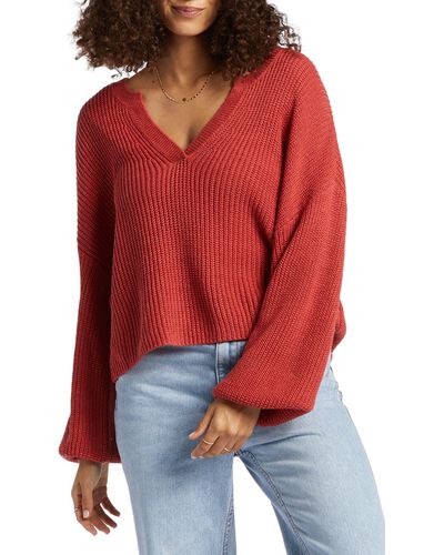 Billabong No Worries Relaxed Fit Split Neck Sweater - Red