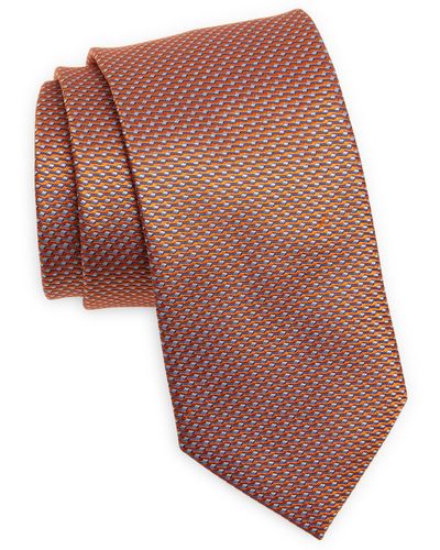 Eton Geometric Silk Tie - Brown
