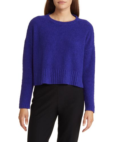 Eileen Fisher Crewneck Boxy Organic Cotton Blend Sweater - Blue