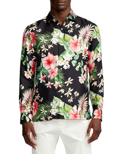 Ralph Lauren Purple Label Tropical Floral Silk Button-up Shirt - Black