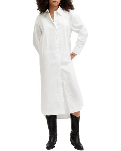 AllSaints Imogen Long Sleeve Cotton Shirtdress - White