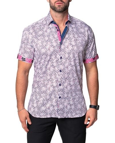 Maceoo Galileo Pool Short Sleeve Contemporary Fit Button-up Shirt - Purple