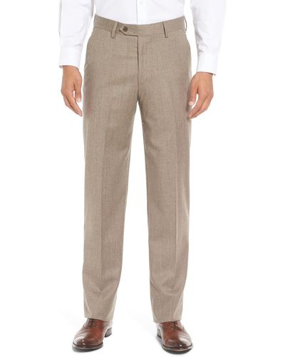 Berle Lightweight Flannel Flat Front Classic Fit Dress Pants - Natural