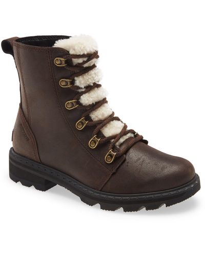 Sorel Lennox Lace-up Boot With Genuine Shearling Trim - Brown