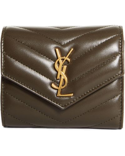 Saint Laurent Monogram Matelassé Leather Trifold Wallet - Brown