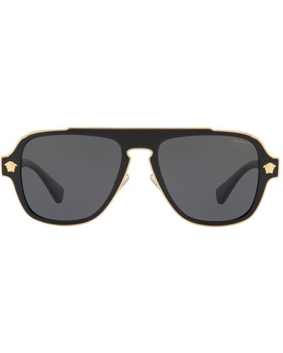 Versace 56mm Polarized Aviator Sunglasses - Black