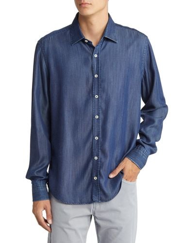 Stone Rose Denim Button-up Shirt - Blue