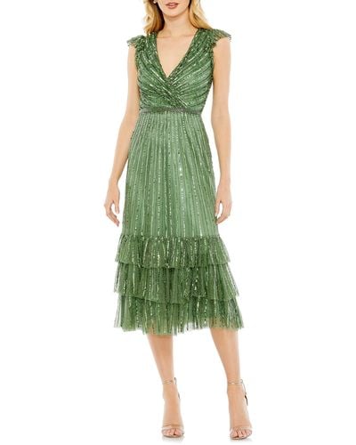 Mac Duggal Sequin Faux Wrap Tulle Cocktail Dress - Green