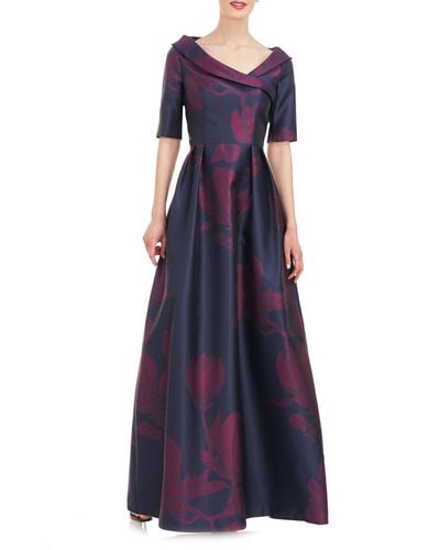 Kay Unger Coco Floral Print Gown - Purple
