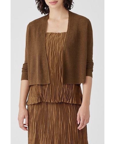 Eileen Fisher Ribbed Organic Linen & Cotton Cardigan - Brown