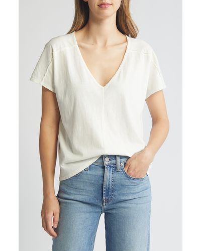 PAIGE Yelena Cotton & Linen V-neck T-shirt - White